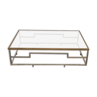 Table basse rectangulaire en laiton et métal chromé 1970 design