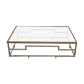 Table basse rectangulaire en laiton et métal chromé 1970 design