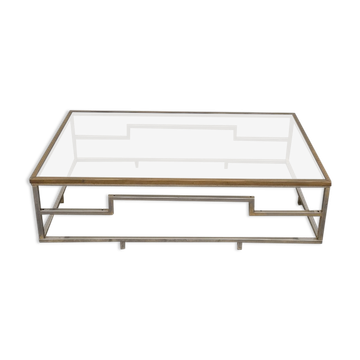 Table basse rectangulaire en laiton et métal chromé 1970 design