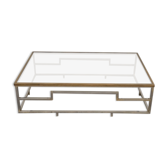 Table basse rectangulaire en laiton et métal chromé 1970 design