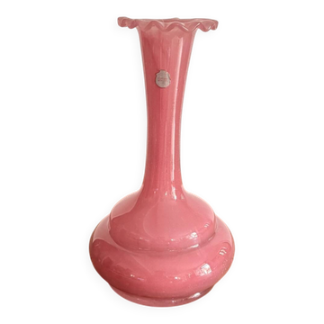 Opalescent Glass Soliflore Vase Pink Bohemian Czechoslovakia Vintage Odo Collar