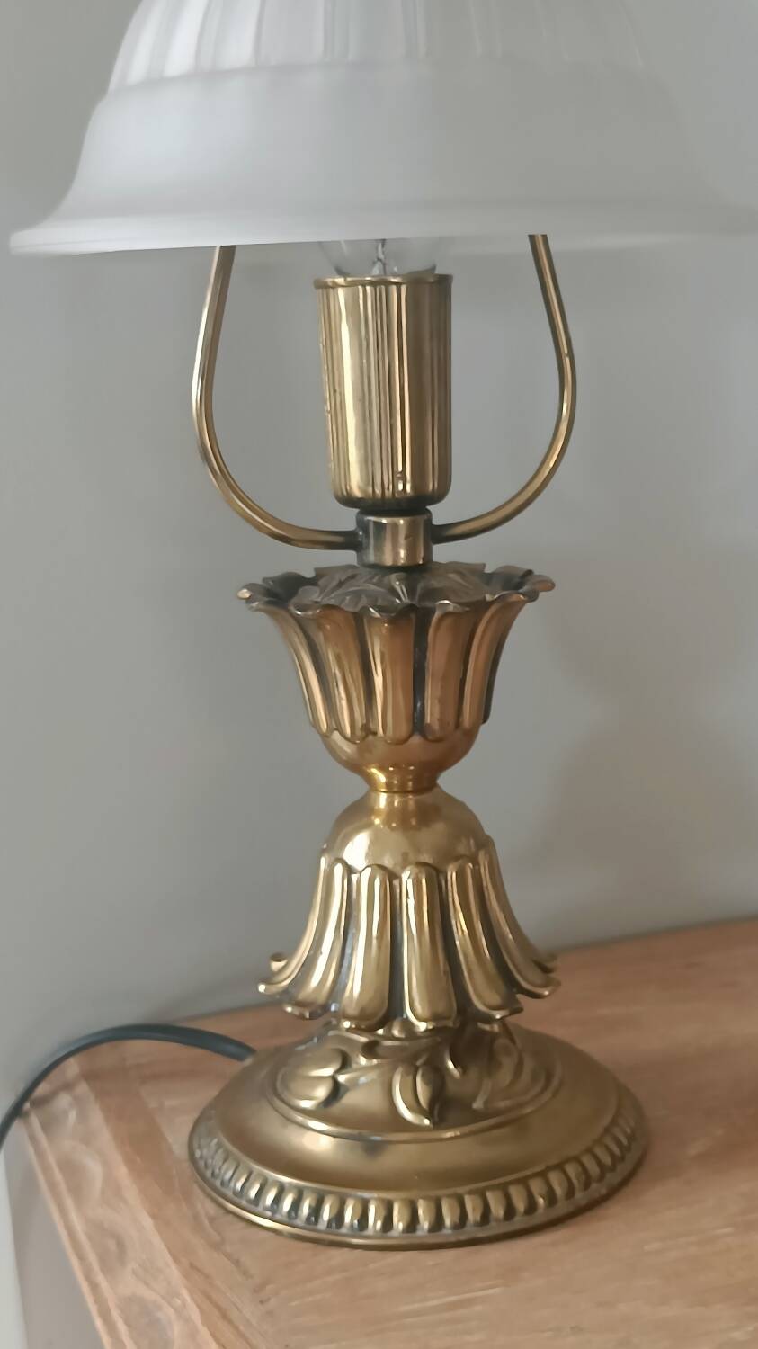 Vintage lamp in metal with brass finish and frosted opaline glass – 2 available