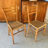 Pair of Italian chairs wood and rope