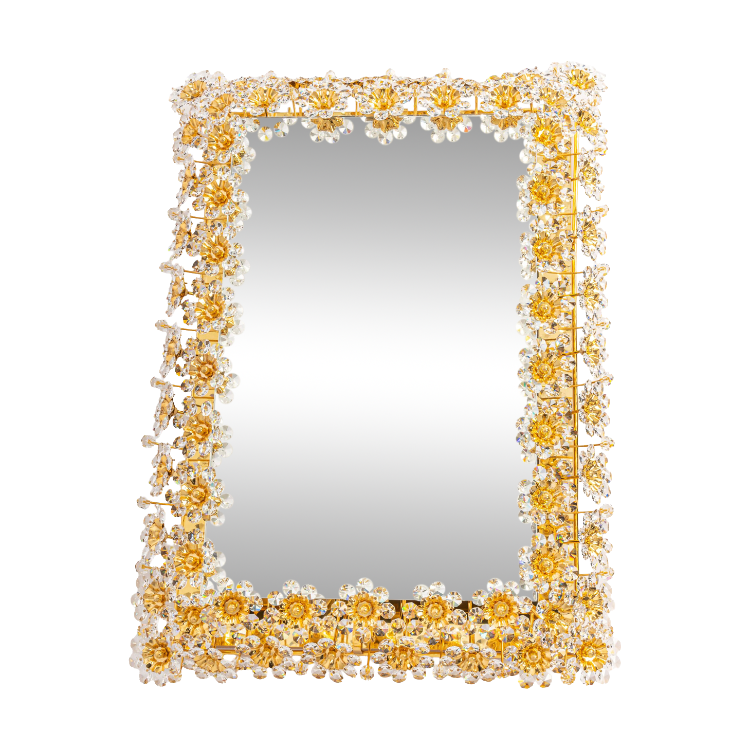 Spectacular backlit mirror in gilded brass and crystal glass by Palwa, Germany.