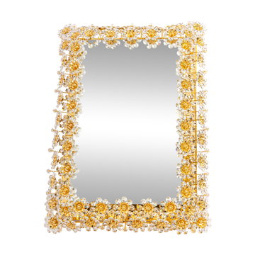 Spectacular backlit mirror in gilded brass and crystal glass by Palwa, Germany.