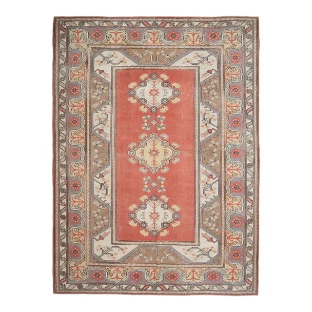 Vintage Turkish hand-knotted wool cotton red area rug 259x351