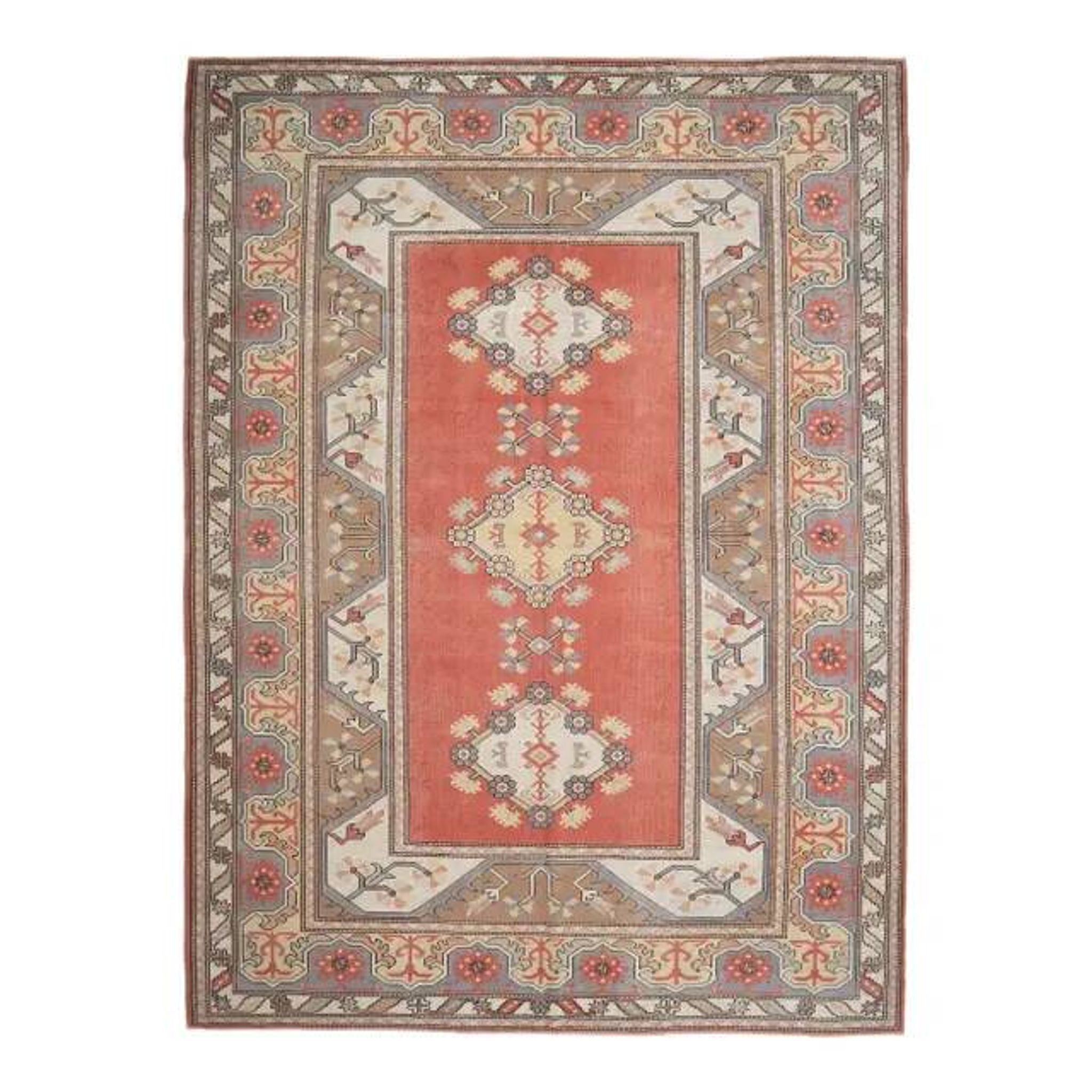 Vintage Turkish hand-knotted wool cotton red area rug 259x351