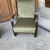 Pair of adjustable armchairs by Jindrich Halabala from the 1930s in wood and olive green velvet.