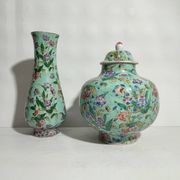 Potiche and vase chinese porcelain qing 19th family green celadon