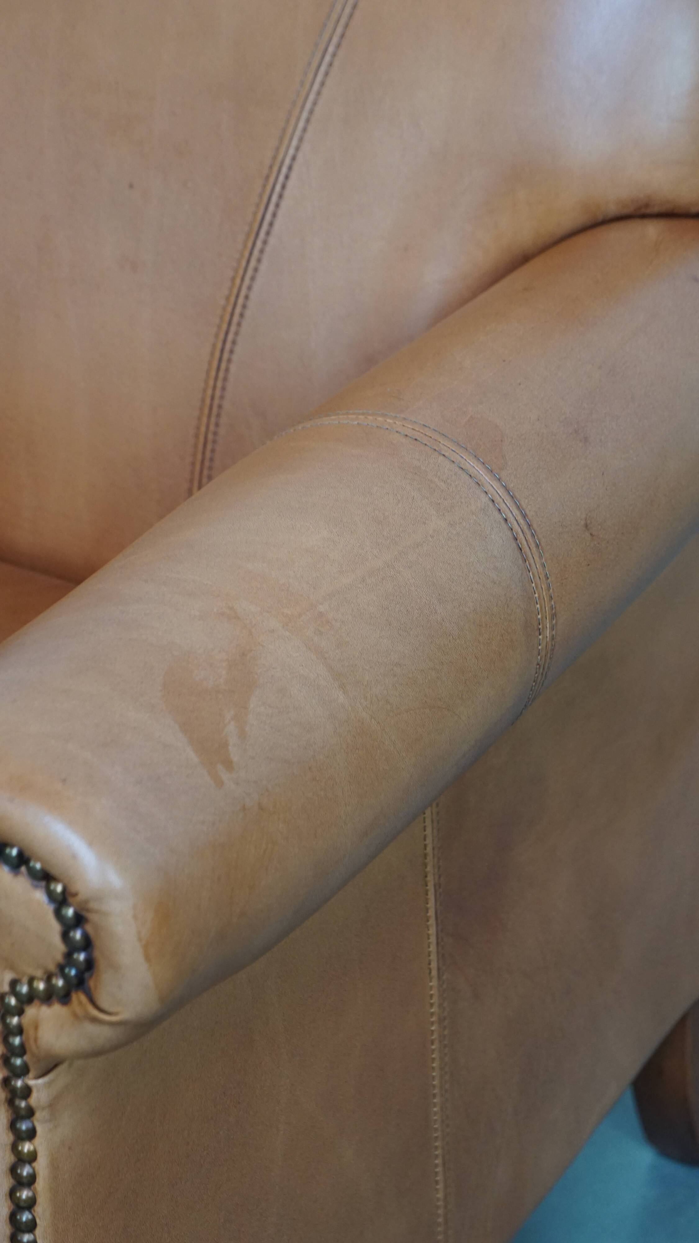 Cognac-Colored Armchair Made of Cowhide Leather