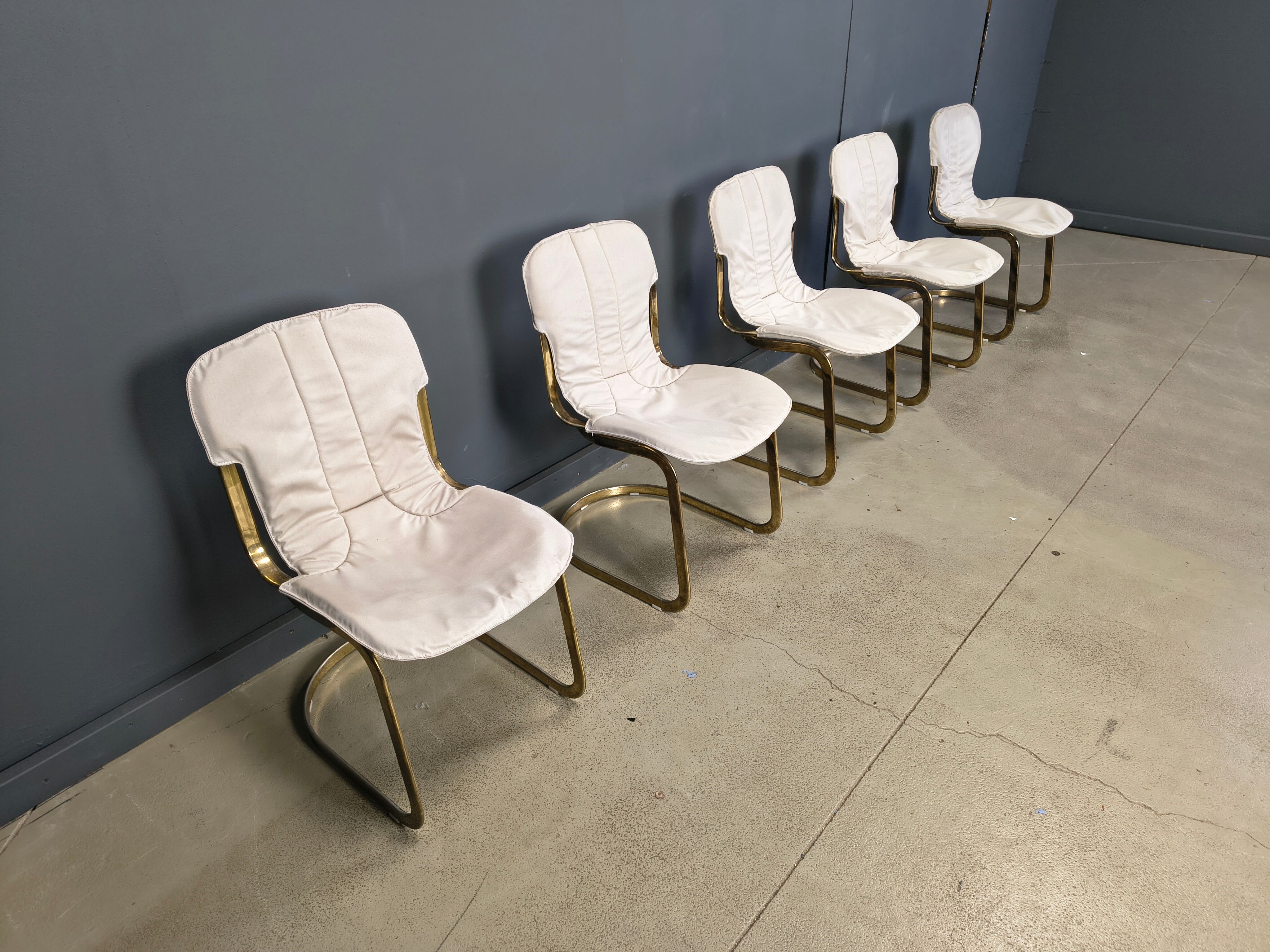 Vintage dining chairs by Willy Rizzo for Cidue set of 5, 1970s