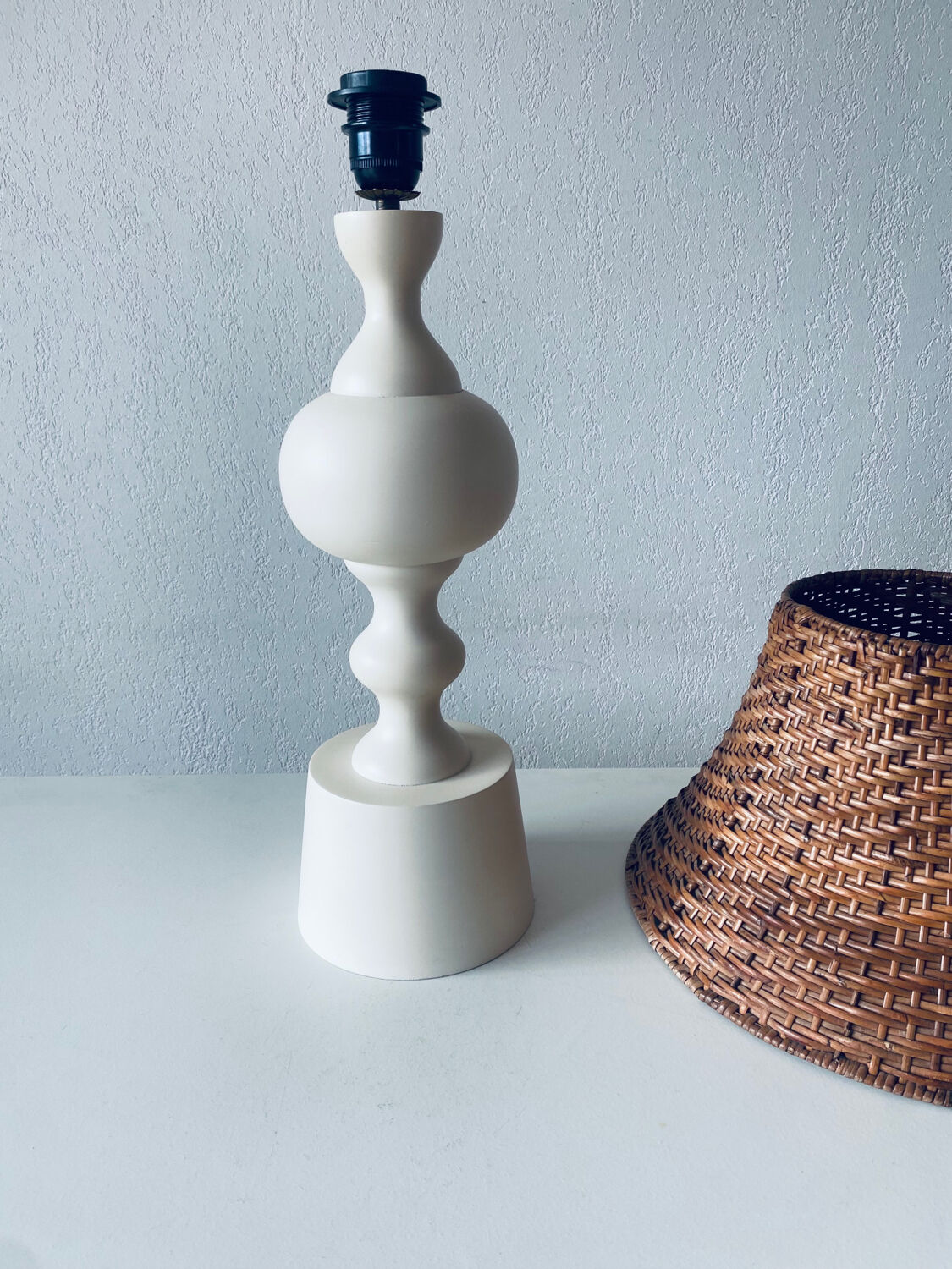 Large turned white wooden lamp