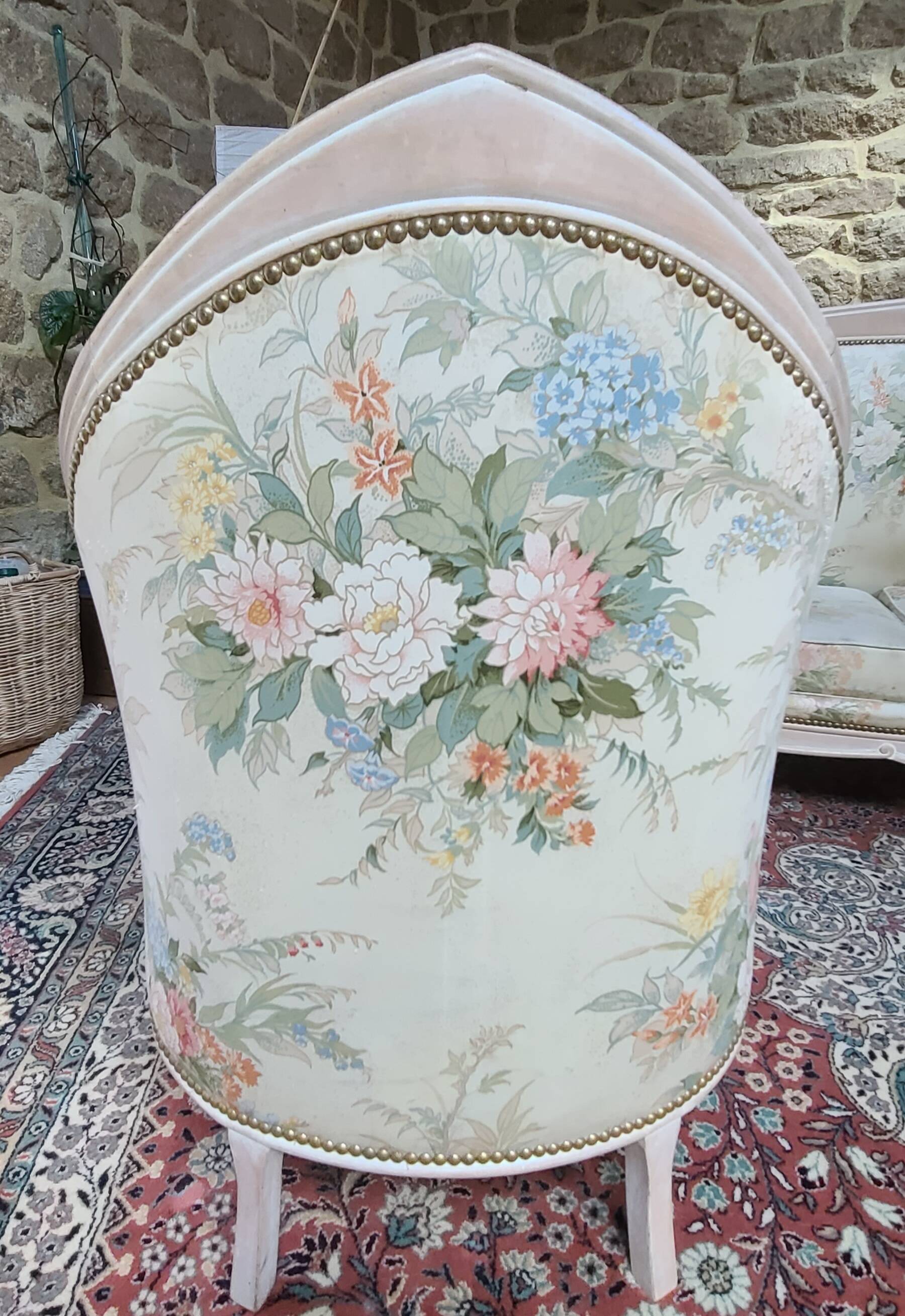Salon 3 pièces style Louis XVI — canapé + 2 fauteuils — bois laqué