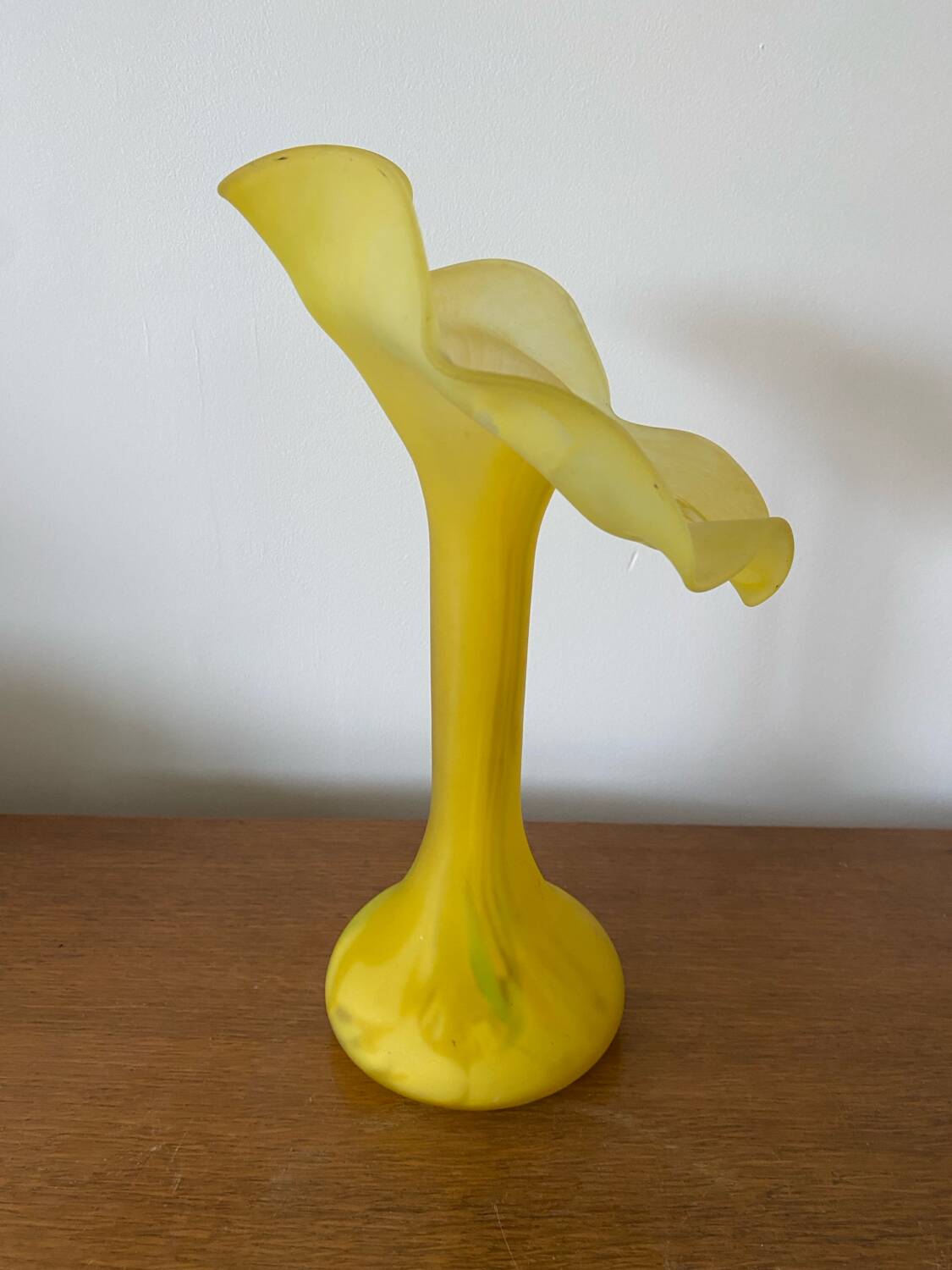 Old Volubilis Vase Crystal LA ROCHERE Blown Glass Yellow Vintage #