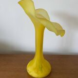 Ancien Vase Volubilis Cristallerie LA ROCHERE Verre Soufflé Jaune Vintage #