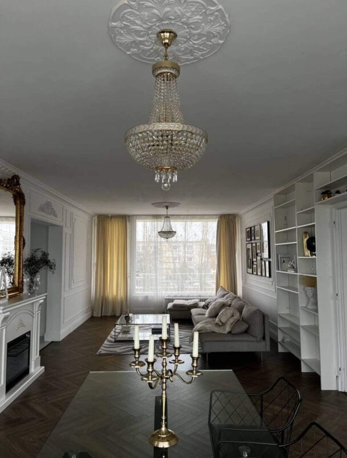 Lustre montgolfière pampille en cristal doré