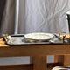 Très grand plateau vintage en métal argenté à anses dorées L47 L36,5 H5