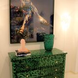 Mid-Century Modern Style Green-Malachite Colored Glass Italian Chest of Drawers