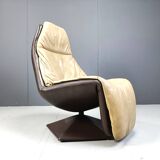 Vintage leather swivel chair with ottoman, 1970s