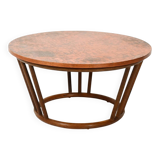 Scandinavian round bamboo and copper coffee table