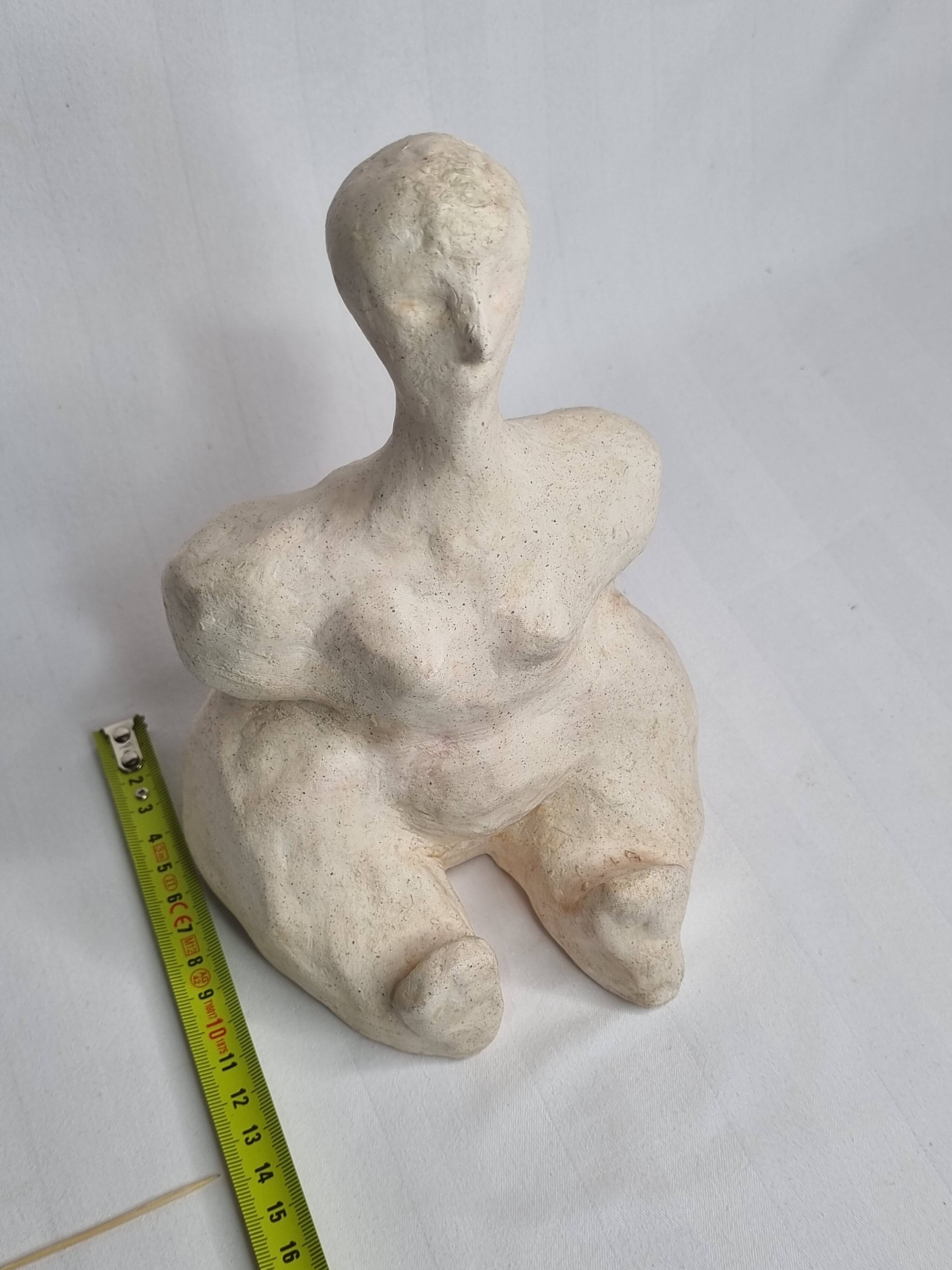 Modern white terracotta sculpture, Stylized female figure, 20 cm