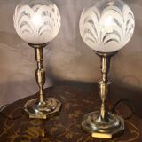 pair of brass bedside lamps and glass ball 32x160