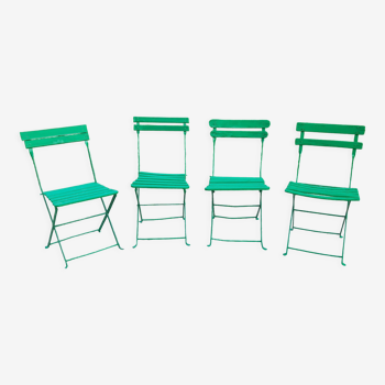 Lot de 4 chaises de jardin pliantes 1900 en fer et bois