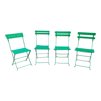 Set of 4 folding garden chairs 1900 in iron and wood