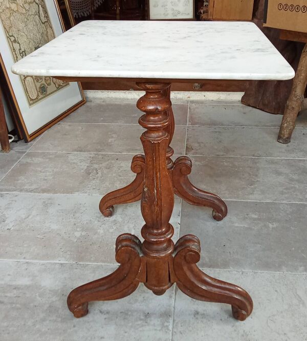 Ancienne petite table d appoint marbre et bois