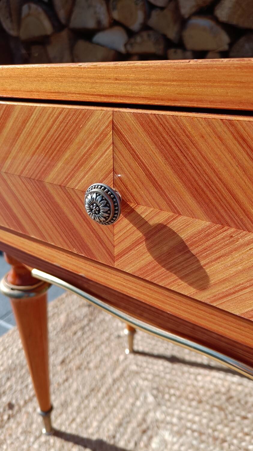 Pair of cherry wood marquetry bedside tables