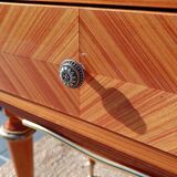 Pair of cherry wood marquetry bedside tables