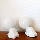 Pair of porcelain and opaline wall lights in Art Deco style