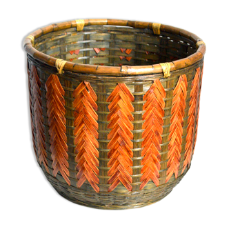 Bamboo and woven wicker pot cover