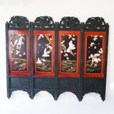 Early 20th century 4 panel room divider folding screen with 3d birds