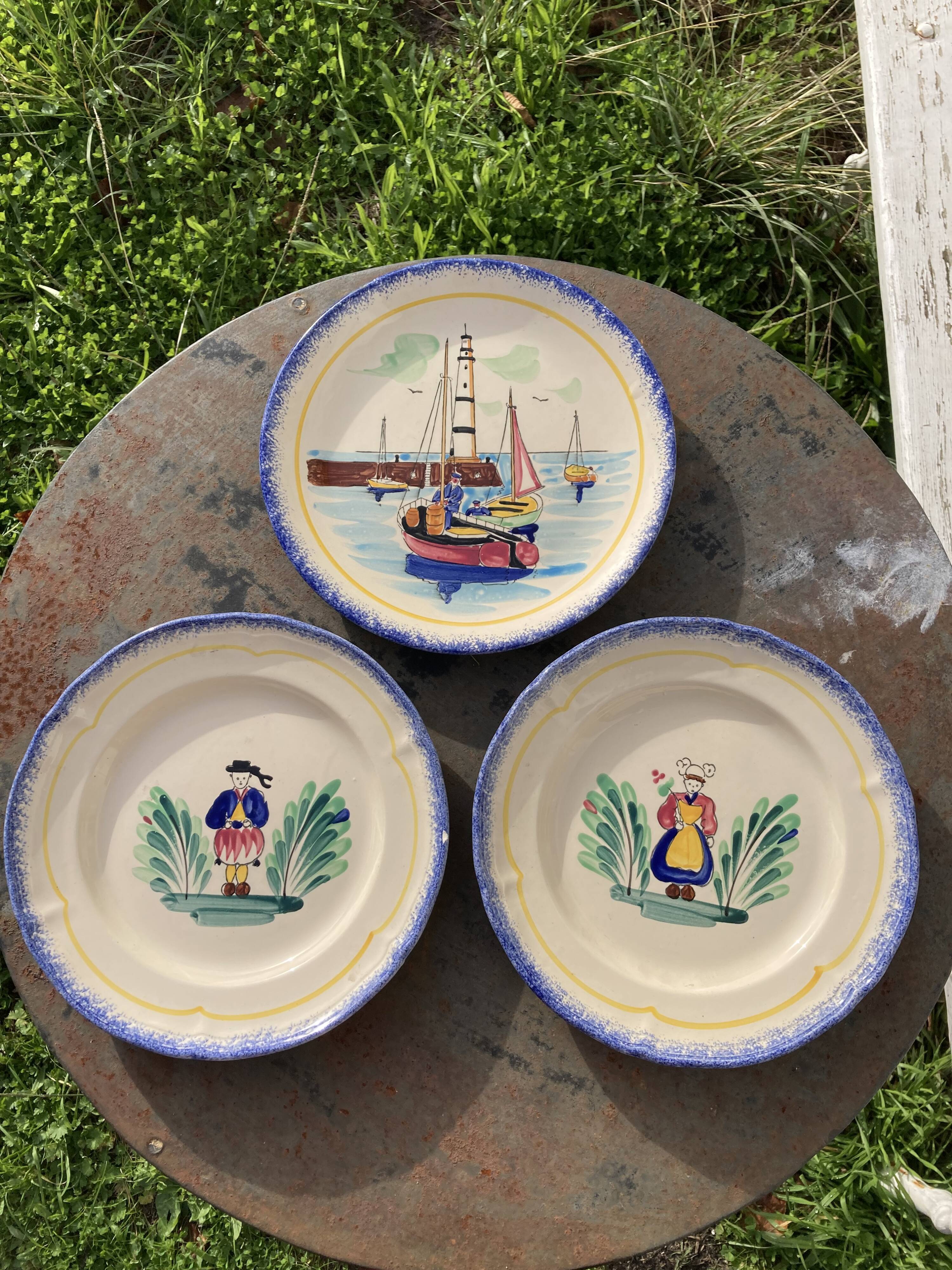 Quimper de Bretagne decorative plates with vintage characters