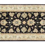 Black Wool Runner Rug, Handmade Floral Ziegler Hallway Runner 211 x 66 cm
