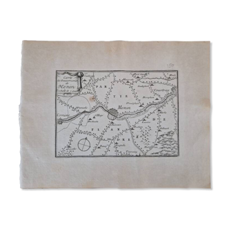 17th century copper engraving "Map of the government of Menen" By Pontault de Beaulieu