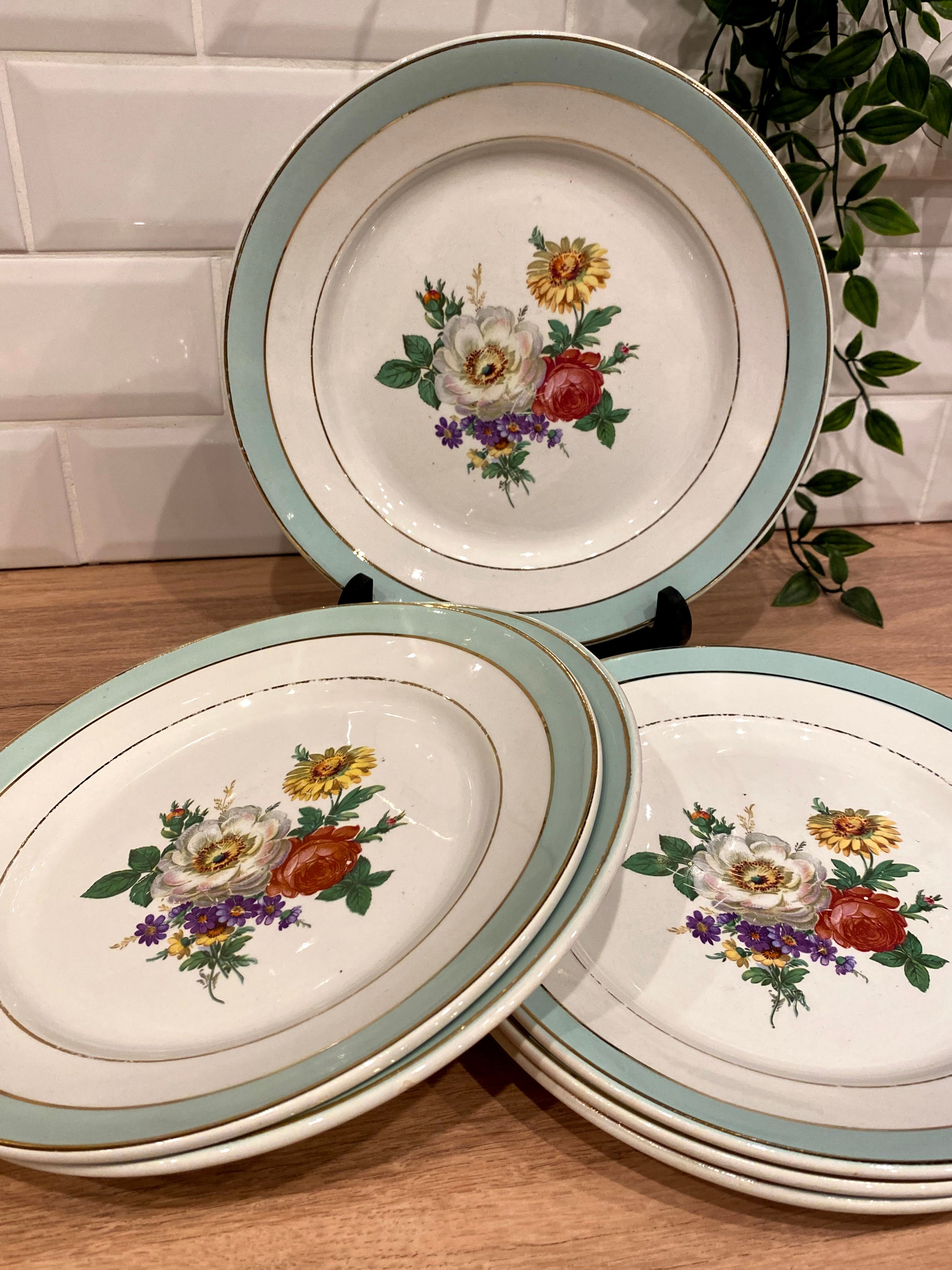 6 flat plates in half-porcelain Badonviller