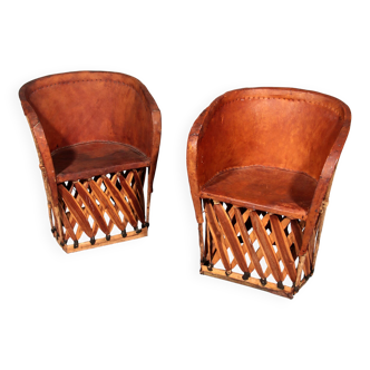 Chaise d'autruche equipale folk art cuir mexique années 1970