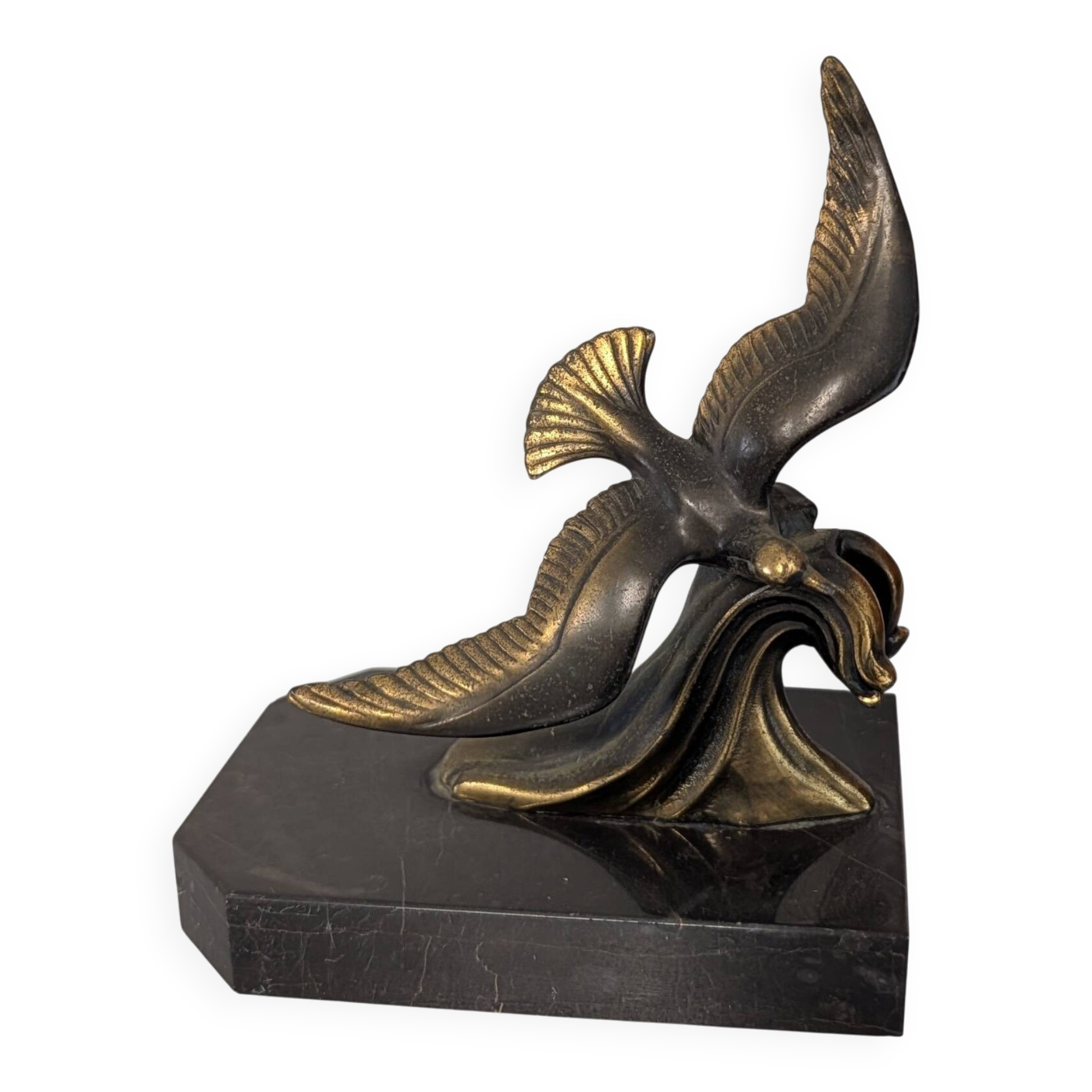 Art Deco bookends with a seagull on black marble – circa 1930-1950