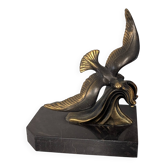 Art Deco bookends with a seagull on black marble – circa 1930-1950