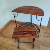 Half-Moon Console and Stool in Rosewood and Wrought Iron