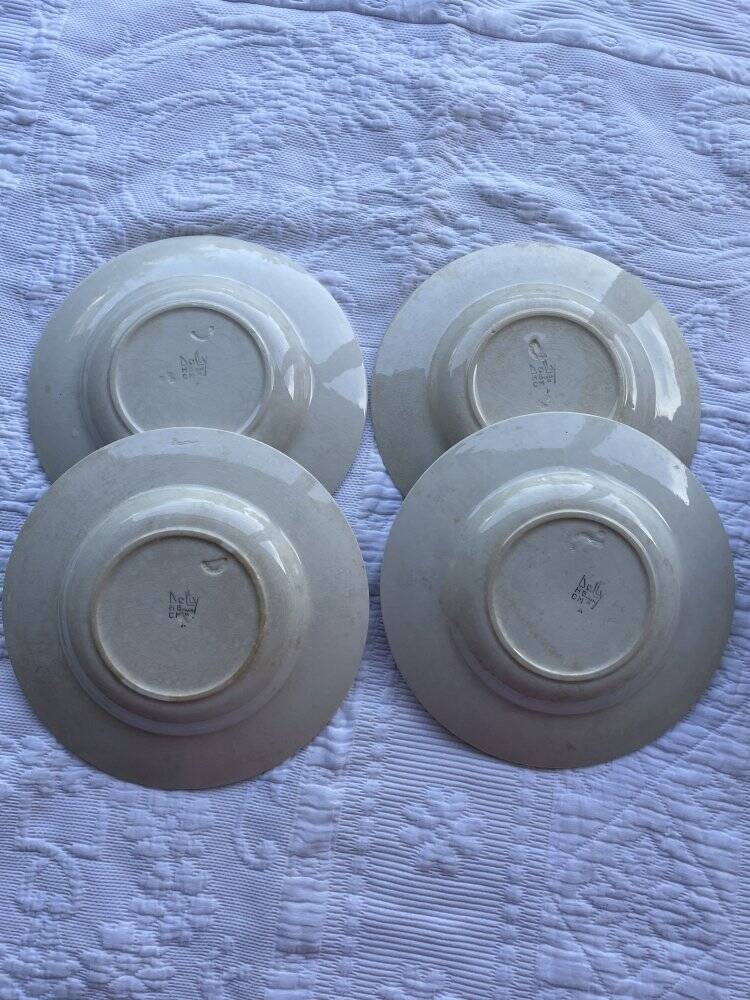 4 assiettes creuses HBCM Dolly 1930 bleu/rose céramique/faïence abstrait