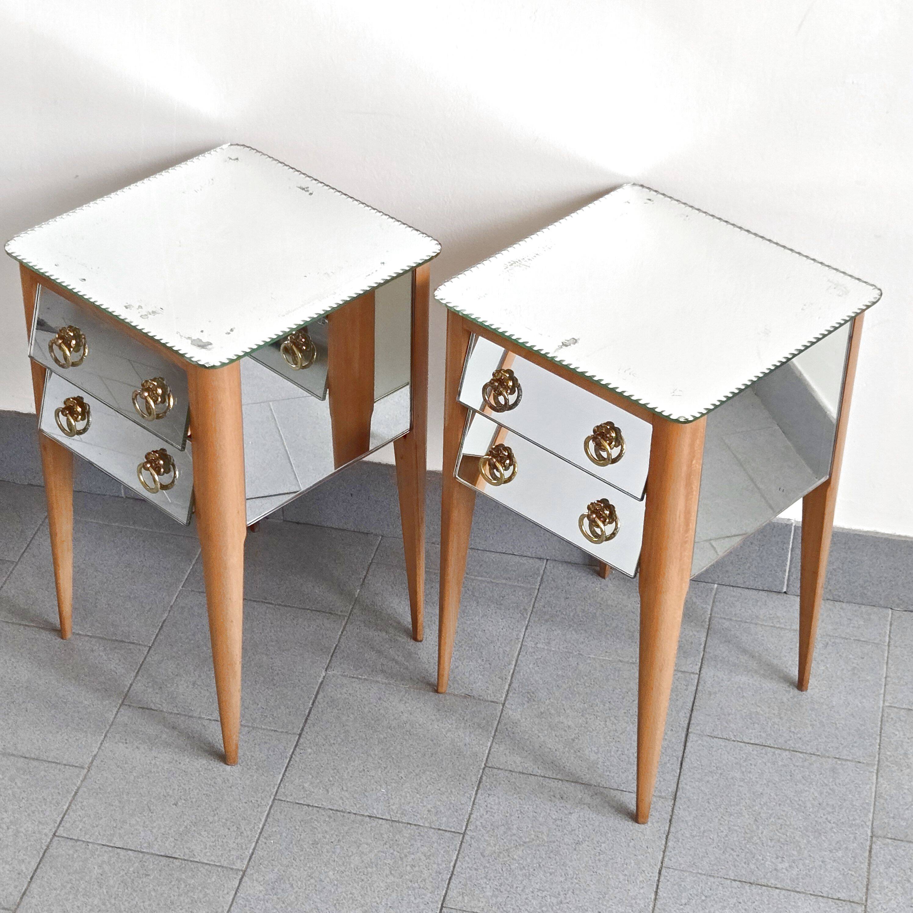 Pair of vintage 1950s mirrored bedside tables