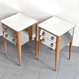 Pair of vintage 1950s mirrored bedside tables