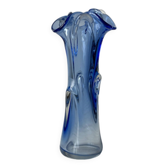 Vase cobra en verre épais bleu style Murano fait main