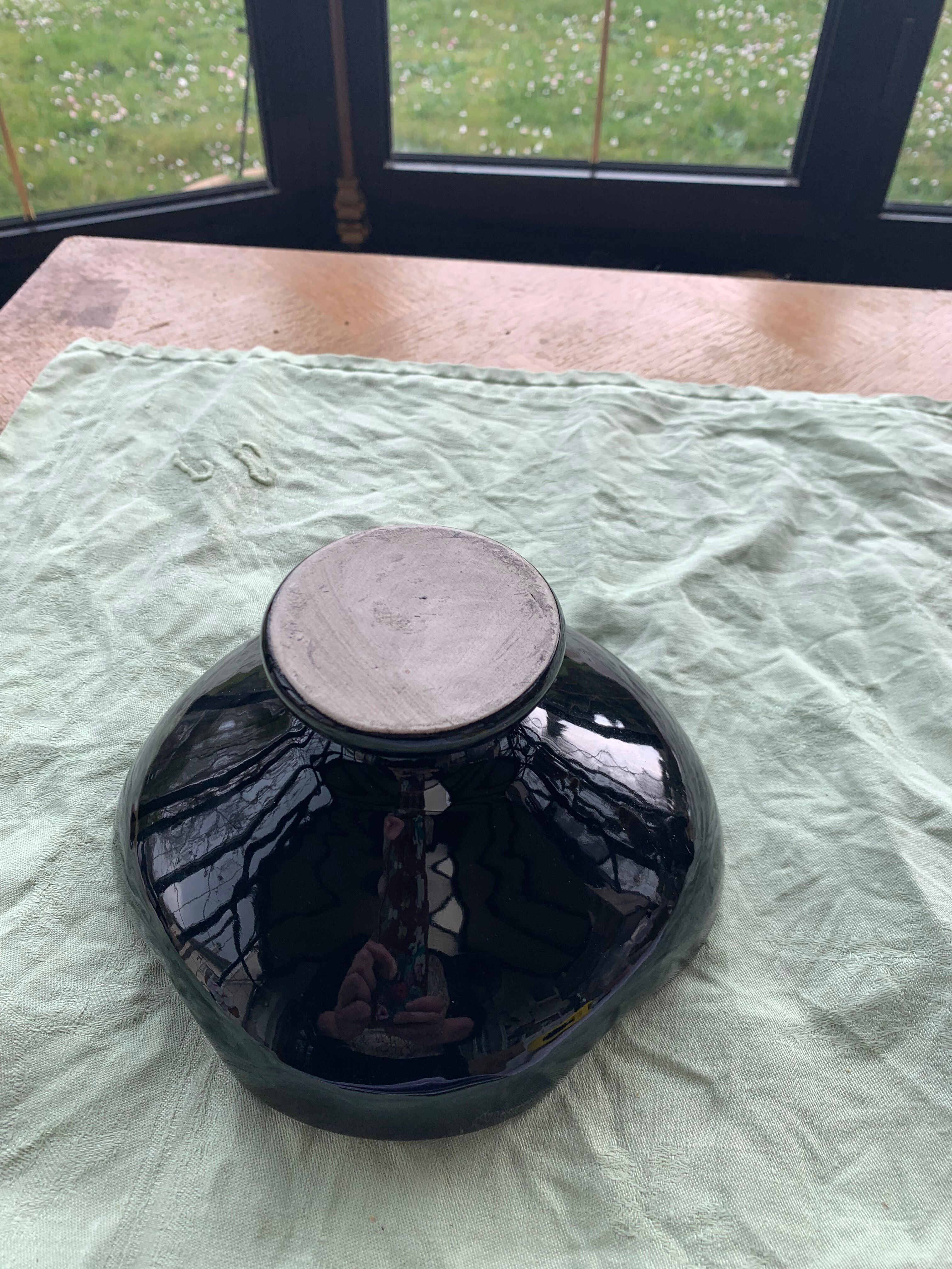 Flamed enamelled ceramic candle holder