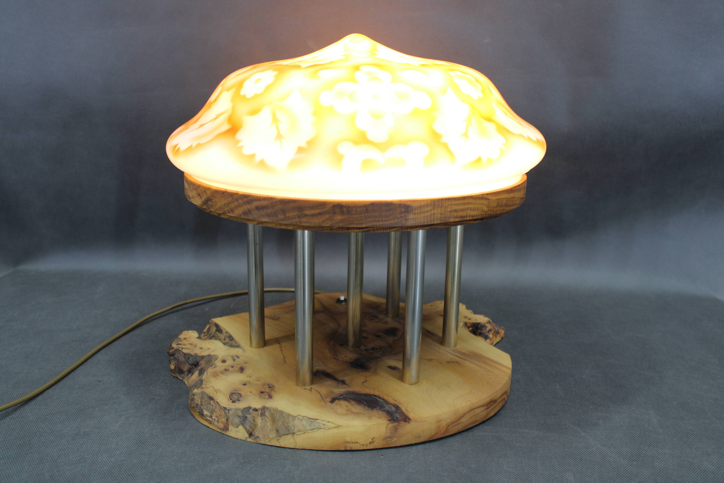 Contemporary Unique Wooden Table Lamp with Glass Shade