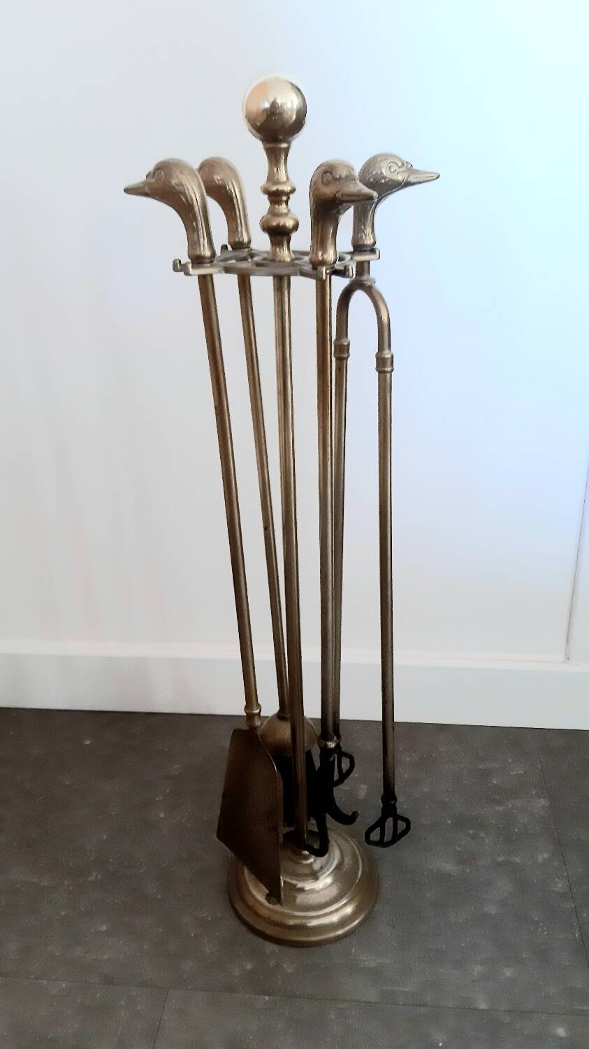 Brass goose head fireplace set