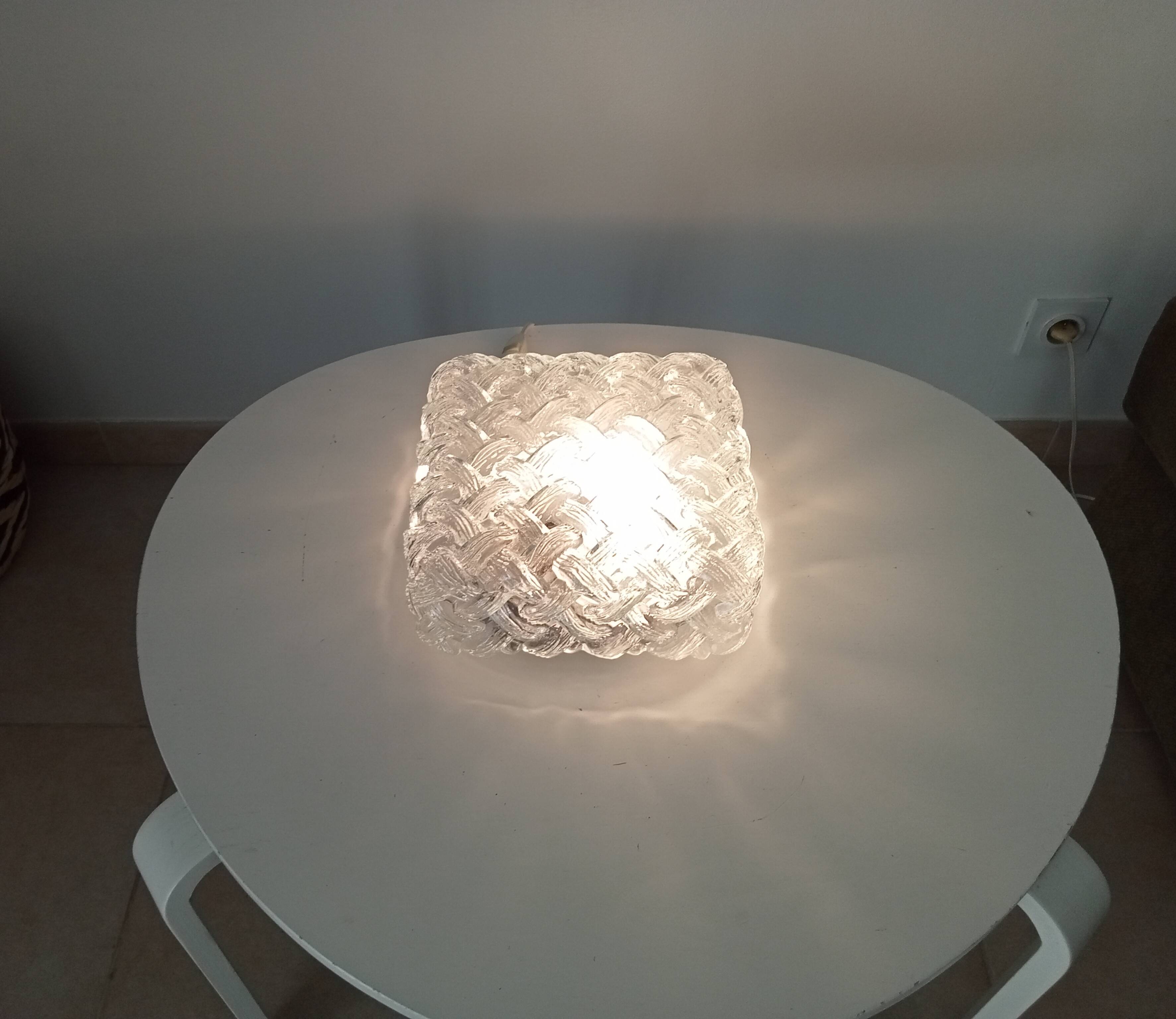Scandinavian ceiling/wall light in structured glass from the 70s